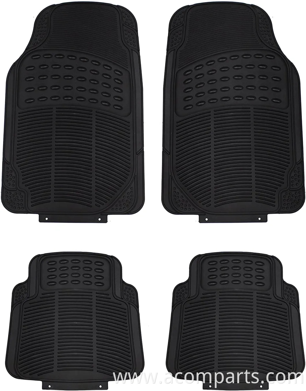 Set All-Season Heavy Duty Ridged Rubber Floor Mat for Cars, Suvs, Vans & Trucks - Universal Carpet Trimmable to Fit Any Vehicle (Black 4-Pack)